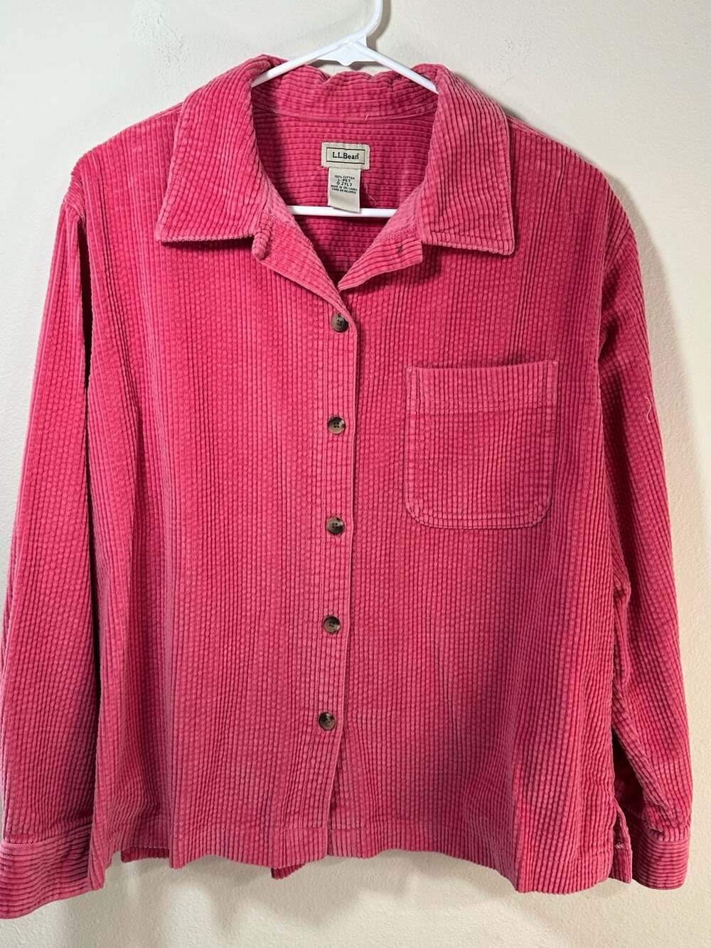 L.L.Bean Women's Pink Wide Wale Corduroy Button Down Shirt Size Large Petite